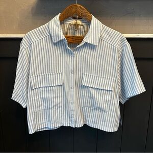 Dizzy Lizzy Short Sleeve Striped Blue White‎ Button Front Camp Shirt sz XL